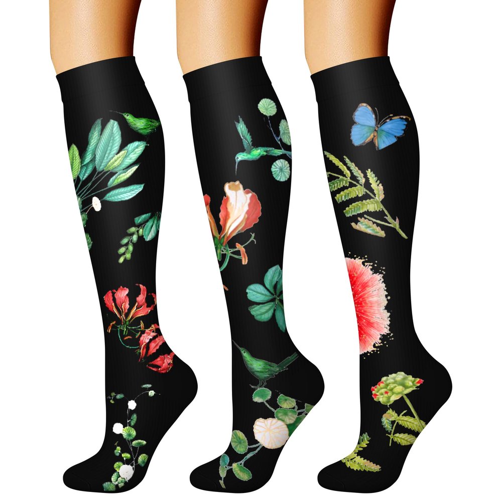 CHARMKING Compression Socks for Women & Men Circulation (3 Pairs) 15-20 mmHg is Best Athletic for Running, Flight Travel, Support, Cycling, Pregnant - Boost Performance, Durability (L/XL,Multi 65)