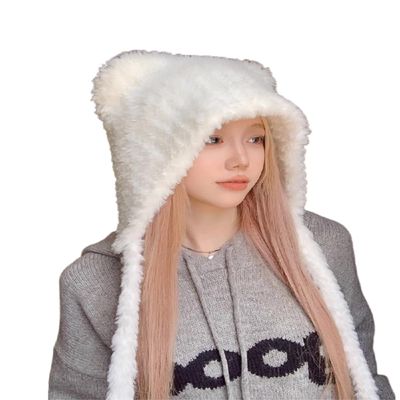 ANKOMINA Winter Cute Bear Ear Warm Hat Women Plush Earflap Beanie Hat Kids Girls Windproof Skull Cap