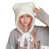 ANKOMINA Winter Cute Bear Ear Warm Hat Women Plush Earflap Beanie Hat Kids Girls Windproof Skull Cap view 3