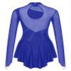 Sinleey Women's Figure Ice Skating Dance Dress Mesh Rhinestone Long Sleeve Lyrical Dance Leotard Dancewear Royal Blue Large view 4