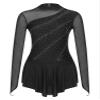 Sinleey Women's Figure Ice Skating Dance Dress Mesh Rhinestone Long Sleeve Lyrical Dance Leotard Dancewear Black Large view 2