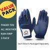 FINGER TEN All Weather Grip Golf Gloves Men Value 3 Pack for Right Handed Golfer, Comfort Soft Glove for Premium Performance, Colors White Black Blue Sizes S M L XL (Navy, X-Large, Left) view 2