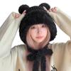 ANKOMINA Winter Cute Bear Ear Warm Hat Women Plush Earflap Beanie Hat Kids Girls Windproof Skull Cap view 1