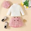 Toddler Baby Girl Outfits Fall Winter Clothes Turtleneck Long Sleeve Knit T-Shirt Tops + Plaid Mini Skirts Set (Ribbed-Pink, 6-9 Months) view 2