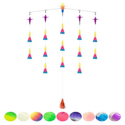 BLUEWING 36in Upgraded Fishing Spreader Bar Starboard Canyon with 9in Floating Squids, Trolling Birds, Big Game Trolling Lure and 316 Stainless Steel Rod for Wahoo Tuna Marlin Mahi Mahi, Rainbow