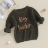 Big Brother Little Brother Matching Outfits Letter Embroidery Knit Sweater Shirt Baby Boy Winter Warm Clothes (Army Green Big Bro, 4-5 Years) view 3