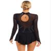 Sinleey Women's Figure Ice Skating Dance Dress Mesh Rhinestone Long Sleeve Lyrical Dance Leotard Dancewear Black Small view 4