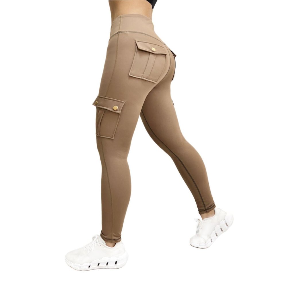 2024 Cargo Yoga Pants Womens Workout Leggings 2024 Fashion Tights High Waist Trousers Sportswear Activewear Gym Outfit Khaki