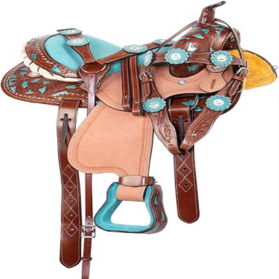 RAAVILS Western Horse Barrel Saddle with Free Matching Headstall, Breastplate and Reins Leather Western Saddle