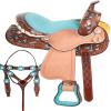 RAAVILS Western Horse Barrel Saddle with Free Matching Headstall, Breastplate and Reins Leather Western Saddle view 2