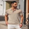 COOFANDY Men's Short Sleeve Polo Shirts Vintage Knitted Shirt Casual Button Down Golf Shirts, Khaki, X-Large view 2
