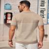 COOFANDY Men's Short Sleeve Polo Shirts Vintage Knitted Shirt Casual Button Down Golf Shirts, Khaki, X-Large view 3