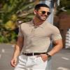 COOFANDY Men's Short Sleeve Polo Shirts Vintage Knitted Shirt Casual Button Down Golf Shirts, Khaki, X-Large view 4