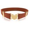 Andibro Heart Elastic Waist Belts for Girls, Adjustable Woven Stretch Belt Fashion Metal Heart Buckle Waistband for Women(Brown) view 1
