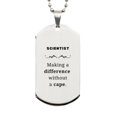 Funny Scientist Gifts, Making a difference without a cape, Sarcasm Unique Birthday Silver Dog Tag For Scientist, Coworkers, Men, Women, Friends