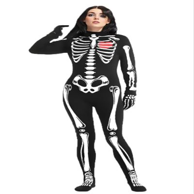 Sipumia Women Glow in The Dark Halloween Skeleton Costume Stretch Skinny Cosplay Bodysuit Footed Catsuit White Skeleton M