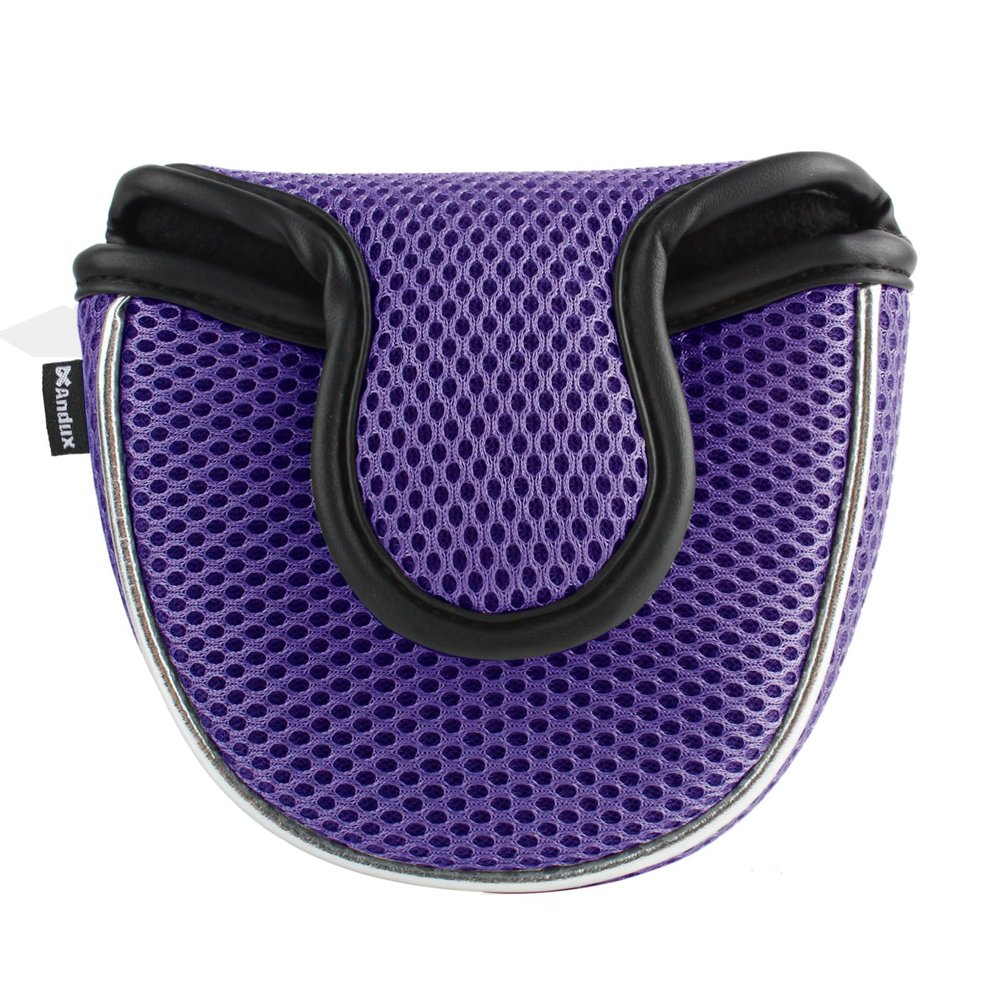 Andux Mesh Heel-Shafted Mallet Putter Cover Golf Putter Head Covers Purple, Semicircle MT/TG13