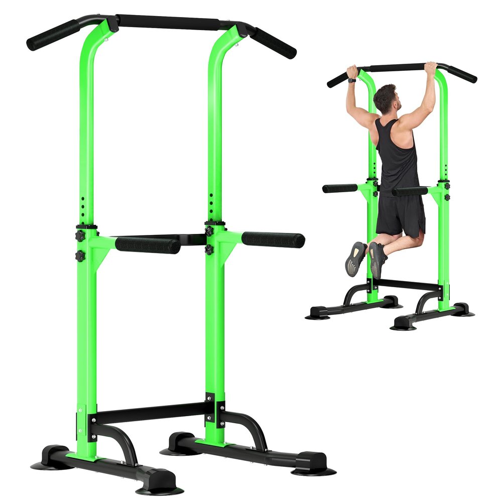 DlandHome Power Tower Dip Station Pull Up Bar for Home Gym Pull Up Bar Station Workout Equipment, Strength Training Fitness,Green