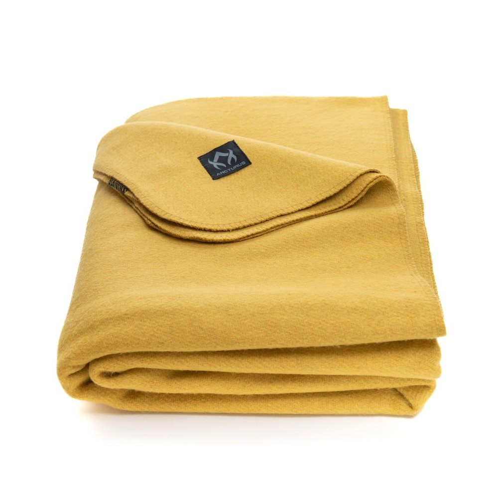 Arcturus Military Wool Blanket - Warm, Thick, Washable - Great for Outdoors, Camping, Stadium Blanket, Picnics, Travel - Car & Bushcraft Survival Kits, Large 64in x 88in 4.5 lb - Gold