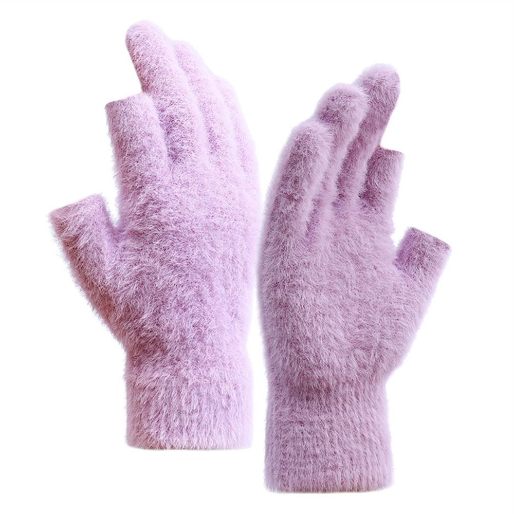 Icegrey Adult Kids Winter Warm Gloves Thickened Solid Color Cashmere Gloves Light Purple Medium