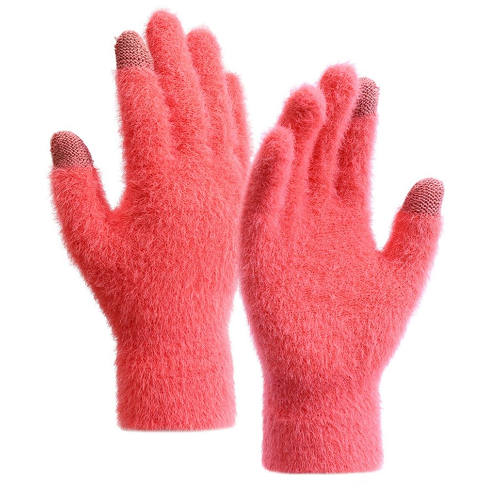 Icegrey Boys and Girls Knitted Gloves Autumn and Winter Velvet Warm Gloves Touch Screen Gloves Red Medium
