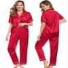 SWOMOG Couples Pajamas Sets Women & Men Satin Short Sleeve Sleepwear Button Down Loungewear Pjs Set with Long Pants Men Red Large view 2