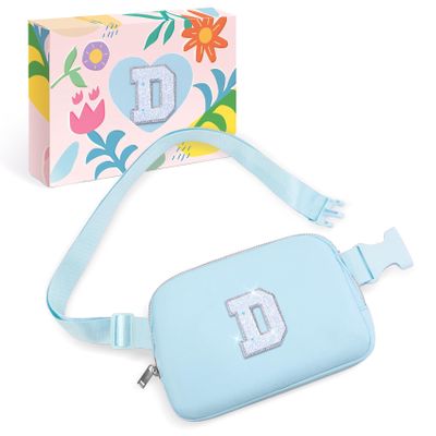 COSHAYSOO Initial Letter Fanny Pack for Girls Personalized Christmas Birthday Gifts for 6 7 8 9 10 11 12 Year Old Teen Girl, Girly Fashion Crossbody Purse Belt Bag Preteen Tween Trendy Stuff Blue D