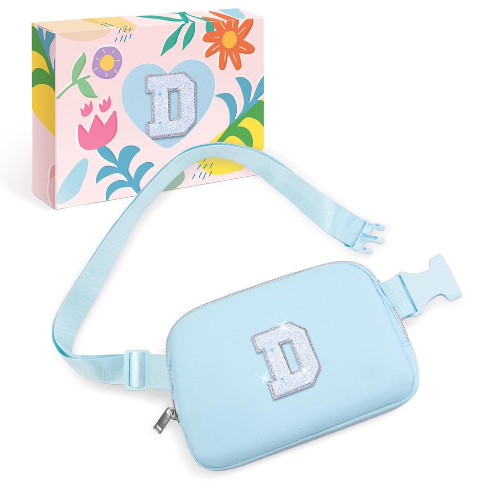 COSHAYSOO Initial Letter Fanny Pack for Girls Personalized Christmas Birthday Gifts for 6 7 8 9 10 11 12 Year Old Teen Girl, Girly Fashion Crossbody Purse Belt Bag Preteen Tween Trendy Stuff Blue D