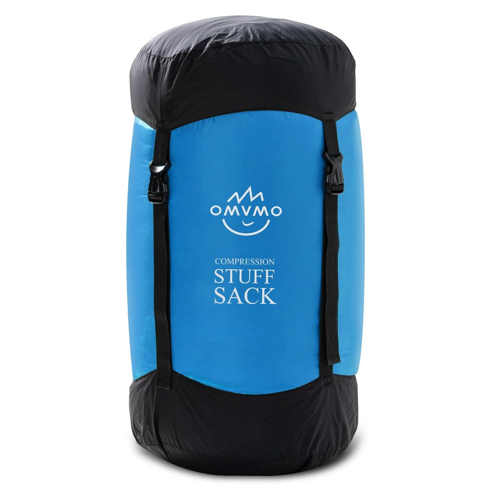 OMVMO Sleeping Bag Stuff Sack, 11L/18L/30L/45L/52L Water-Resistant Compression Sack,Anti-Tear Ultra Light Nylon Storage BagBlack/Yellow/Orange/Dark Blue/Dark Green/Sky Blue (Sky Blue, XL/46L)