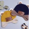Custom Cute Baby Beanie Hat, Personalized Kids Name Beanie Winter Warm Hats with Leather Patch oddler Beanie Warm Knit Hats (Style 4) view 2
