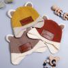 Custom Cute Baby Beanie Hat, Personalized Kids Name Beanie Winter Warm Hats with Leather Patch oddler Beanie Warm Knit Hats (Style 4) view 4