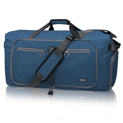 Fmeida 65L Duffle Bag with Shoes Compartment, Foldable Travel Duffel Bags for Men Women, Large Packable Travel Bag Water Repellent & Tear Resistant (Blue)
