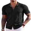 COOFANDY Men's Short Sleeve Knit Shirts Vintage Button Down Polo Shirt Casual Beach Tops, Black, Small view 1
