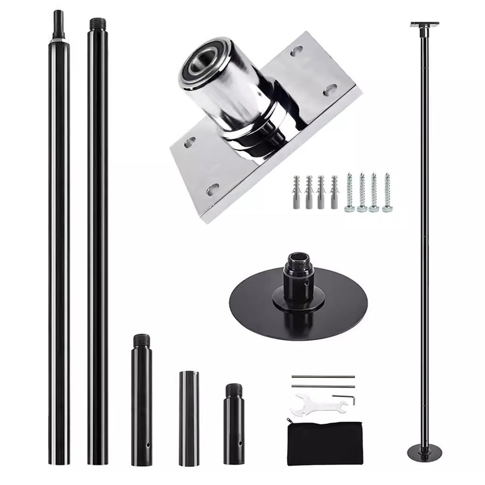 Ceiling-mounted Heavy Duty Permanent Dance Pole 2.24- 4 M, Living Room Bedroom Fitness Dancing Pole Kit, 45mm Competition Stripping Pole, 6 Colours ( Color : Black , Size : 320-372cm(10.5-12.2ft) )