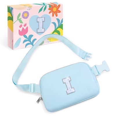 COSHAYSOO Initial Letter Fanny Pack for Girls Personalized Christmas Birthday Gifts for 6 7 8 9 10 11 12 Year Old Teen Girl, Girly Fashion Crossbody Purse Belt Bag Preteen Tween Trendy Stuff Blue I