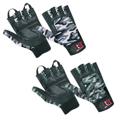 BTR BORN TO RACE Wheelchair User Gloves Set Mobility Disability Fingerless Long Thumb Leather Palm Workout Weight Lifting, Cycling Gloves Set (Green Camo/Grey Camo (2-Pack), M)