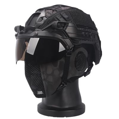 KLYso Fast Tactical Helmet Set with Protect Ear Foldable Double Straps Half Face Mesh Mask & Goggle Used for Training Hunting CS Game Kit (Color : BK)