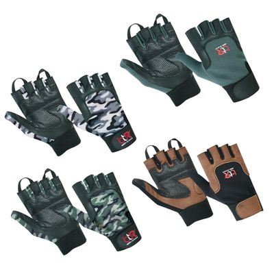 BTR BORN TO RACE Wheelchair User Gloves Set Mobility Disability Fingerless Long Thumb Leather Palm Workout Weight Lifting, Cycling Gloves Set (Black/Antique Brown/Green Camo/Grey Camo (4-Pack), L)