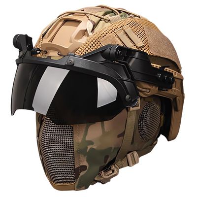 KLYso Used for Training Hunting CS Game Kit Fast Tactical Helmet Set with Protect Ear Foldable Double Straps Half Face Mesh Mask & Goggle (Color : T)