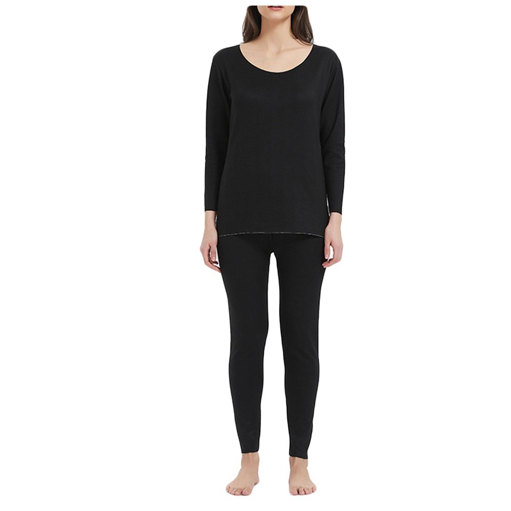 Bestgift Thermal underwear women's suit cashmere silk bottoming cold autumn and winter fattening Black 3XL