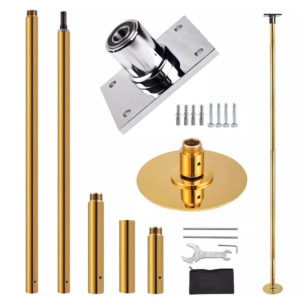 NUNETH Ceiling-Mounted Heavy Duty Permanent Dance Pole 2.24-4 M, Living Room Bedroom Fitness Dancing Pole Kit, 45mm Competition Stripping Pole, 6 Colours (Color : Gold, Size : 298-312cm(9.8-10.2ft))