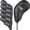 Craftsman Golf Magnetic Closure Classic Black Leather Iron Headcover Covers Set 10pcs with Silver No. on Both Sides for Left and Right Golfer (A: Black with Silver No.) view 1