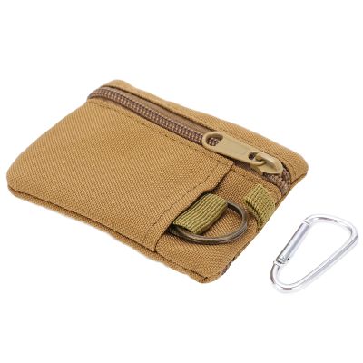 Lwuey EDC Pocket Pouch, Mini Molle Pouch Wallet Tactical Keychain Pouches Multi Function Carabiner Gadget Utility Organizer Key Card Case Zipper Portable Military Outdoor Bag Tactics Waist(Brown)