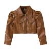 Toddler Girl Long Sleeve Short Leather Jacket Motorcycle Jacket Casual PU Leather Coat For 2 To 8 (Brown, 6-7 Years) view 1