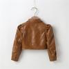 Toddler Girl Long Sleeve Short Leather Jacket Motorcycle Jacket Casual PU Leather Coat For 2 To 8 (Brown, 6-7 Years) view 2