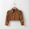 Toddler Girl Long Sleeve Short Leather Jacket Motorcycle Jacket Casual PU Leather Coat For 2 To 8 (Brown, 6-7 Years) view 3