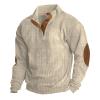 Mens Waffle Sweatshirt Corduroy Shirts Patched Elbow Shoulder Casual Lapel Button Down Pullover Thermal Sweater Casual Polo Sweatshirt view 1