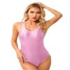 Lejafay Women's Oily Silky Low Cut Bodysuit High Cut Thong Leotard One Piece Swimwear Bathing Suit Pink X-Large view 1