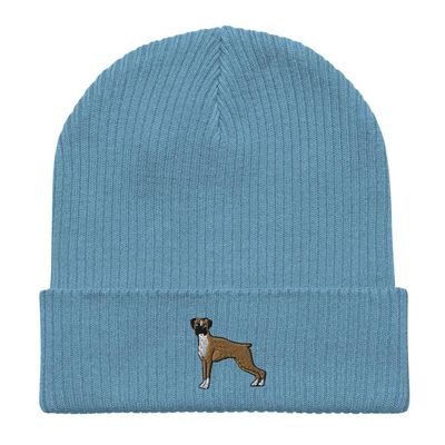 Boxer Beanie, Embroidered Unisex 100% Organic Cotton Ribbed Beanie, Boxer Gifts.
