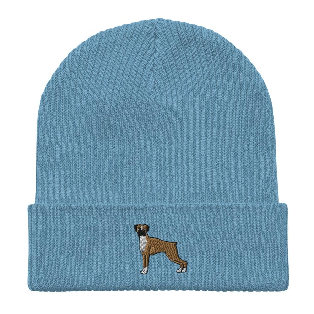Boxer Beanie, Embroidered Unisex 100% Organic Cotton Ribbed Beanie, Boxer Gifts.